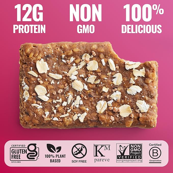 The GFB Oatmeal Raisin Protein Bars - Gluten Free Plant Based Non GMO Sustainably Made – Ridiculously Tasty Healthy Vegan Nutrition Snack Protein Bars 2.05 oz (12 Count)
