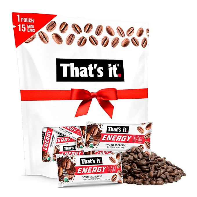 That’s it. Organic Energy Coffee Mini Bars - (1 Mini Bar = 2 Espresso Shots) Grab and Go No Added Sugars Non-GMO Caffeine Power Snack Kosher Allergy Friendly (Double Espresso - 15 Count)
