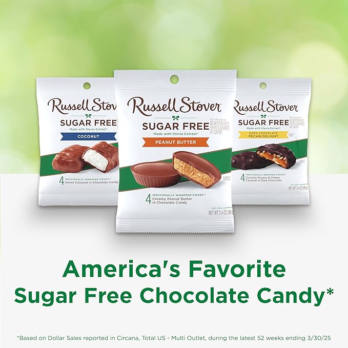 RUSSELL STOVER Sugar Free Peanut Butter Chocolate Candy 2.4 oz. bag (Pack of 10)