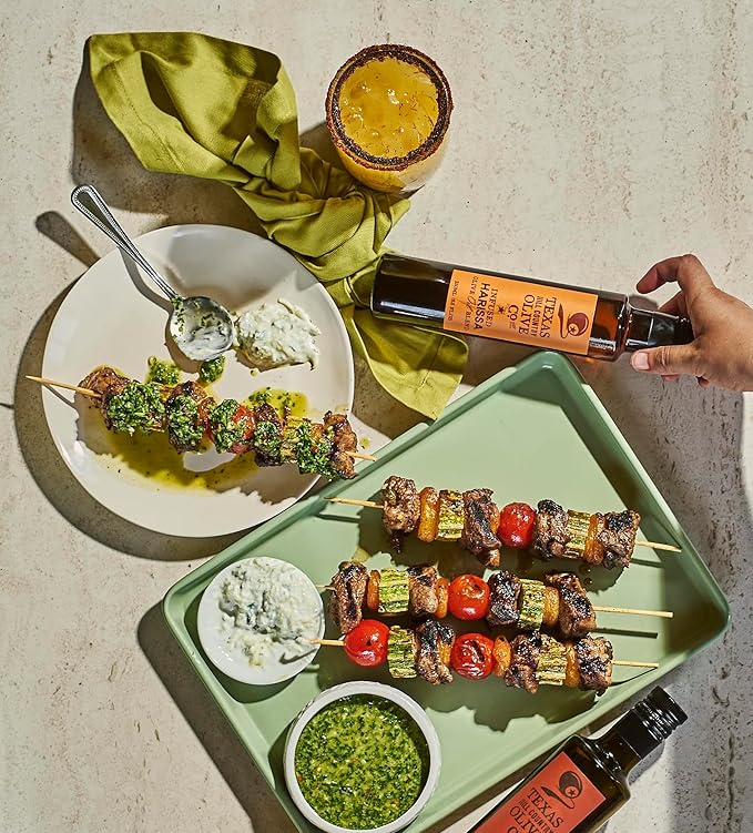 Texas Hill Country Olive Co Harissa Infused Olive Oil - Cold Pressed Gourmet EVOO Olive Oil - Great for Dressing Dipping Marinade - No Artificial Flavors or Added Sugar - Made in Texas (8.5 Fl Oz)