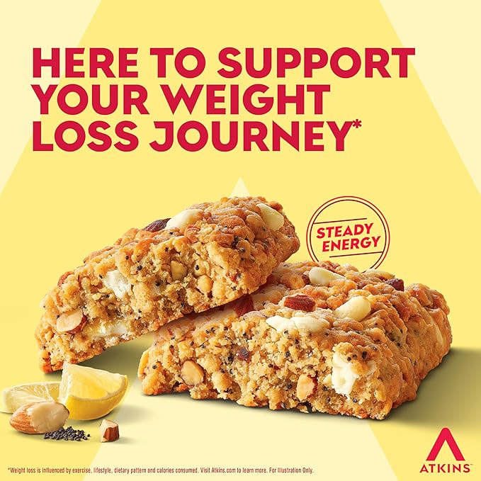 Atkins Soft Baked High Protein Bars Lemon Poppy Seed Flavor 15g Protein 4g Net Carbs 2g Sugar Keto Snacks Low Sugar Bars High Fiber Snacks 6 pack (4 bars each)