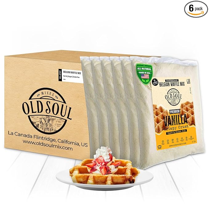 OldSoul Professional Belgian Waffle Mix | GLUTEN FREE &amp VEGAN | Crispy | 30 Lbs | Vanilla Flavor | 168 Waffles (30 Lbs Gluten Free &amp Vegan)