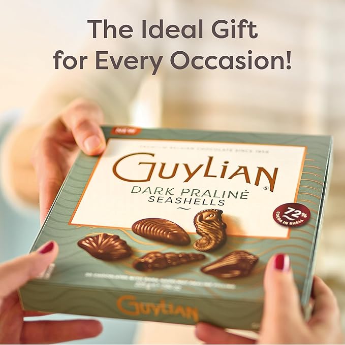 Easter Dark Chocolate Candy Seashells Gift Box by GuyLian 7.94 oz 20 pc (Pack of 2) Belgian Dark Praliné 72% Cocoa Easter Basket Stuffers for Adults Gifts for Kids