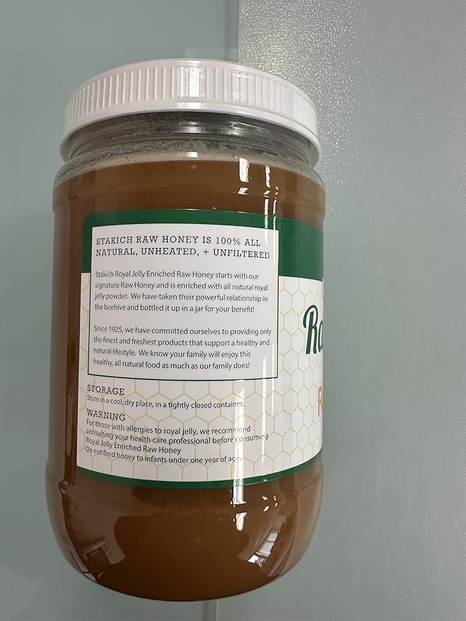Stakich Royal Jelly Enriched Raw Honey - Pure Unprocessed Unheated - 40 Ounce