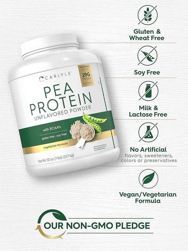 Carlyle Pea Protein Powder 7lb | Unflavored | 29G Protein | for Men and Women | Vegetarian Non-GMO Gluten and Soy-Free