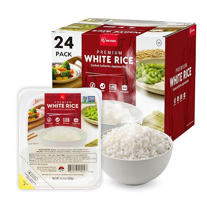 IRIS Instant White Rice (24 Pack) Ultra Premium Japanese Short Grain Sushi Sticky Rice Microwave for 80 seconds Non-GMO Gluten Free Vegan Grown Polished and Packed in Japan