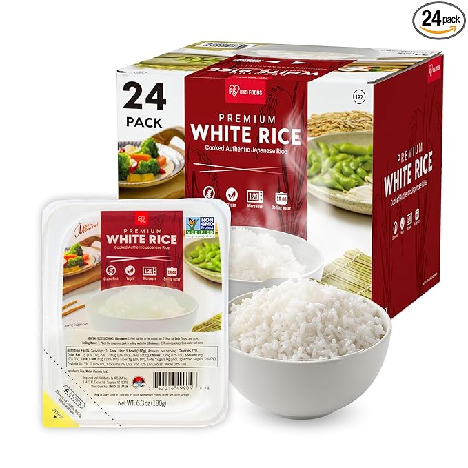 IRIS Instant White Rice (24 Pack) Ultra Premium Japanese Short Grain Sushi Sticky Rice Microwave for 80 seconds Non-GMO Gluten Free Vegan Grown Polished and Packed in Japan