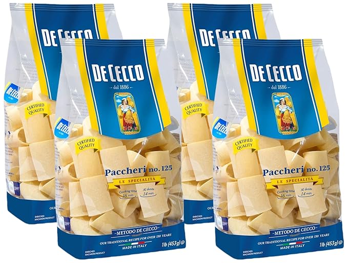 De Cecco Semolina Pasta Paccheri No.125 1 LB (Pack of 4)