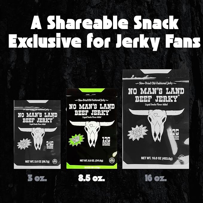 No Mans Land Beef Jerky - Fajita Lime | Slow-Dried Smoked &amp Seasoned Jerky Strips | High Protein Low Carb Low Calorie Beef Snack | Gluten Free - 8.5oz Bag