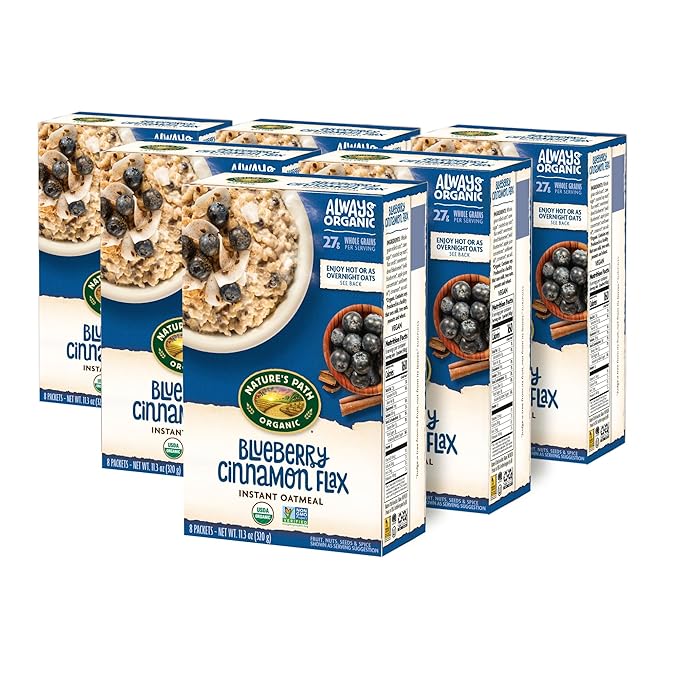 Nature's Path Organic Blueberry Cinnamon Flax Instant Oatmeal 11.3 oz (Pack of 6) Non-GMO