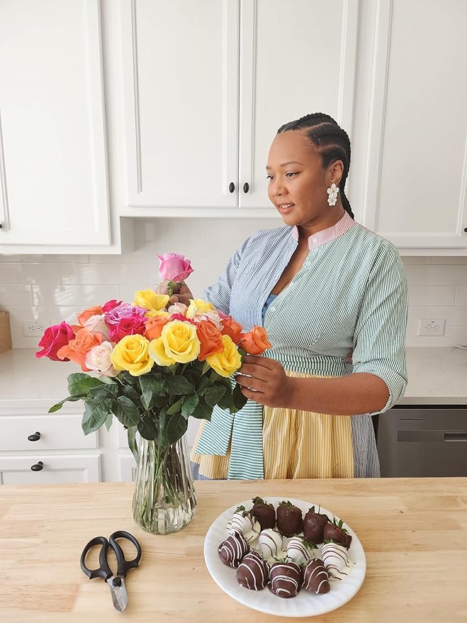 Shari’s Berries 12 Assorted Roses &amp 6 Gourmet Chocolate Covered Strawberries Gift Bundle| Flower &amp Chocolate Gift Delivery for Valentine's Day Anniversary Birthday &amp Thank You (No Vase)