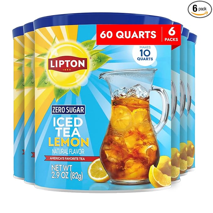 Lipton Zero Sugar Iced Tea Mix Lemon Flavor Black Iced Tea Makes 10 Quarts (Pack of 6)