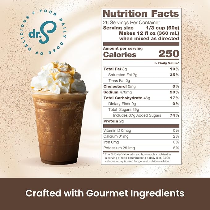 Dr. Smoothie Café Essentials Classic Latte – No Artificial Colors Flavors Sweeteners – Shelf Stable – 155mg of Caffeine per Serving – Great for Hot Iced &amp Frozen Frappes (3.5 lb Bag 26 Servin