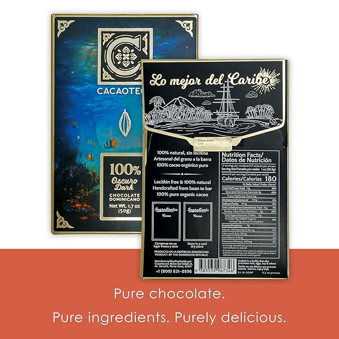 Cacaoteca 100% Dark Chocolate 3 Pack - Dominican Chocolate - Bean-to-Bar Direct Sourced - Soy-Free Gluten-Free Vegan - Bundle