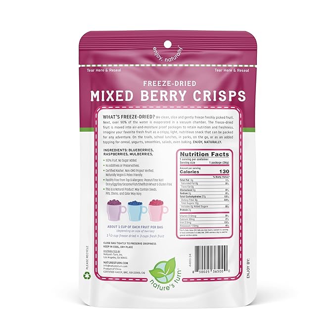 Nature's Turn Freeze-Dried Fruit Snacks Mixed Berry and Tropical Crisps Pack of 12 (1.2 oz Each)