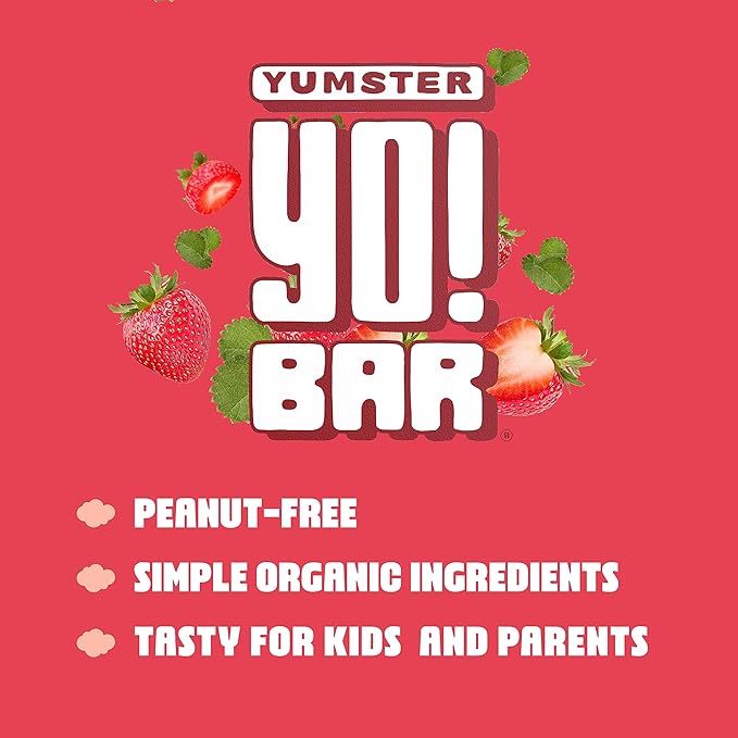 Yo! Bar by Bearded Brothers Vegan Organic Kids Bar Strawberry (25 Bars) - Gluten Free Paleo and Whole 30 | Soy Free Non-GMO Low Glycemic No Sugar Added Fiber + Whole Foods