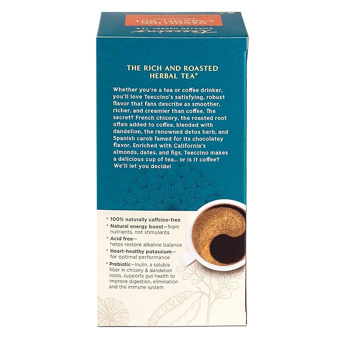 Teeccino Dandelion Caramel Nut Tea - Caffeine Free Roasted Herbal Tea with Prebiotics 3x More Herbs than Regular Tea Bags Gluten Free - 25 Tea Bags (Pack of 3)