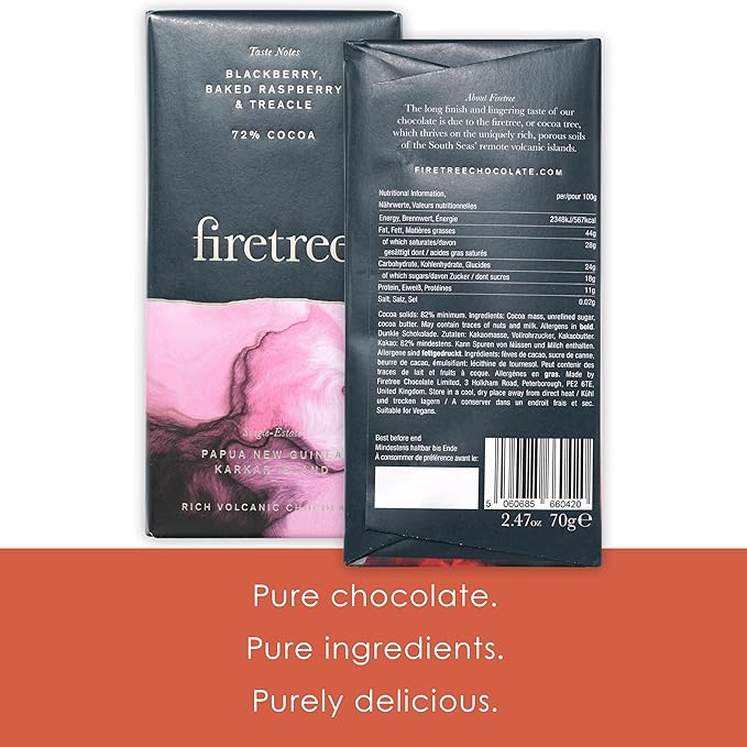 Firetree Papua New Guinea Karkar 72% Dark Chocolate 3 Pack - UK Premium SinglebOrigin Bean-to-bar - Vegan Keto Halal friendly - Bundle