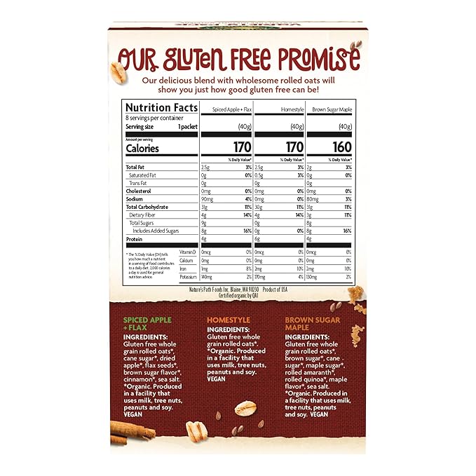 Nature's Path Organic Variety Pack Oatmeal 11.3 oz (Pack of 6) Gluten Free Non-GMO