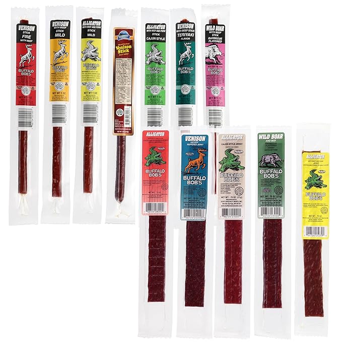 Jerky Dynasty Swamp Mix - 12-Piece Jerky Snack Variety Pack with Beef Venison Wild Boar &amp Alligator - Bold High-Protein Snacks for Outdoor Adventures Gatherings &amp On-the-Go