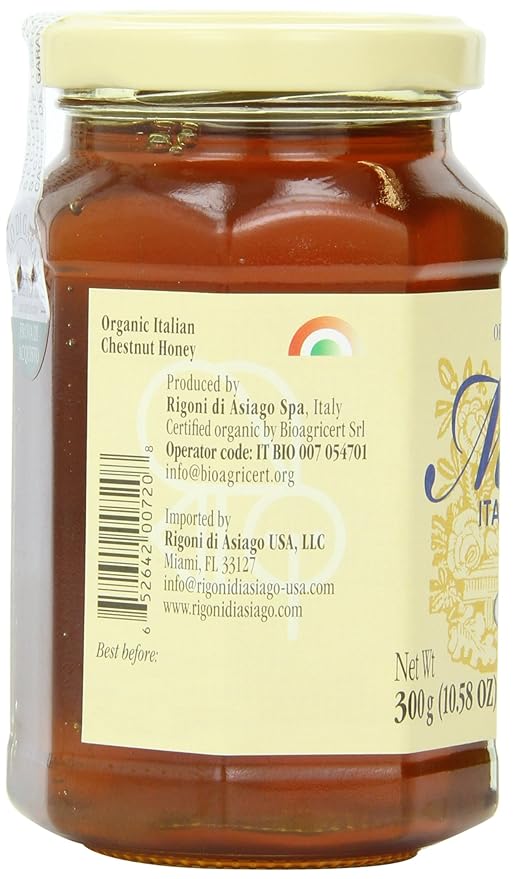 Rigoni di Asiago Mielbio Organic Italian Raw Chestnut Honey 10.58oz (Pack of 1)