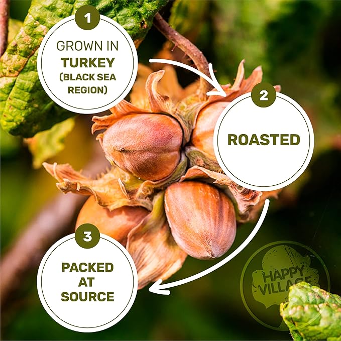 Happy Village Organic Roasted Hazelnuts 16 OZ Resealable Bag Roasted and Unsalted USDA Organic Non-GMO Kosher Vegan Gluten-Free Filbert Nuts No Added Oil or Preservatives