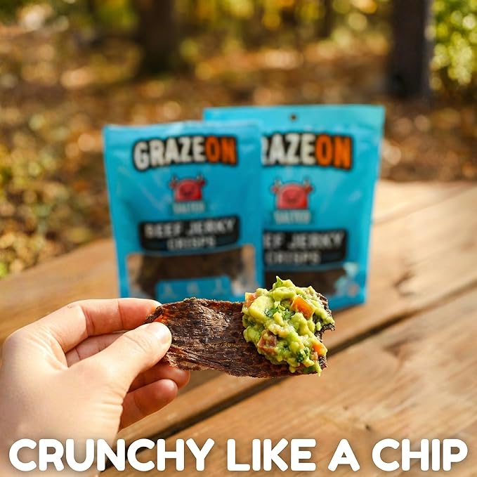 GrazeOn Beef Jerky Crisps Variety Pack - High Protein No Sugar Crunchy Air-Dried Meat Snack All-Natural Low Carb Keto Paleo Whole30 Protein Pack Jerky Sampler with Salt Salt and Pepper Natur