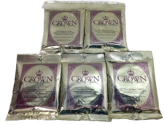 Crown Mulling Spices/Instant Gourmet Mulling Spice/Apple Cider Wine and Tea/Vegan and Gluten-free/6 ounce/Perfectly Spices 1 Gallon of Your Favorite Beverage (5 Pack)
