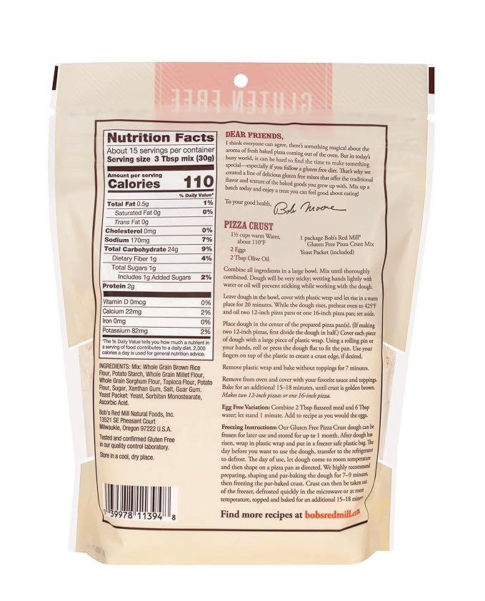 Bob's Red Mill Gluten Free Pizza Crust Mix 16oz (Pack of 4)- Makes two 12 crusts per package Kosher