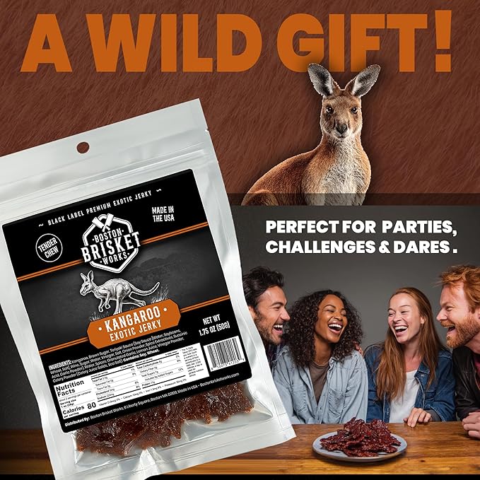 KANGAROO JERKY - 100% Australian Wild Game - Exotic Lean Meat Snack - Unique Travel Food Gift for Him - Fun Aussie Novelty Present