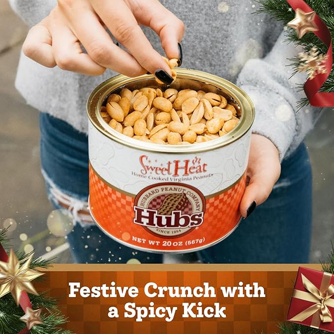 Hubs Peanuts Premium Virginia Nuts - Irresistible Crunch &amp Flavored Nuts - Non-GMO Gluten Free - Peanuts from Top 1% Crop - Reusable Tin - Perfect Snack for Any Occasion (Sweet Heat)