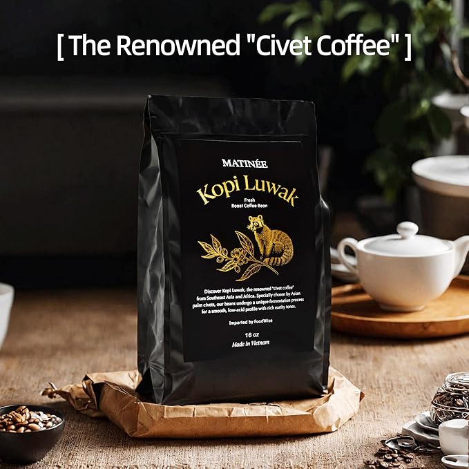 MATINÉE Wild Kopi Luwak Coffee Beans Medium Roast Whole Bean Coffee Sustainably Sourced From Vietnam 16oz / 454 Grams