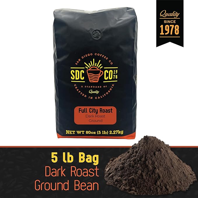 San Diego Coffee Full City Roast Dark Roast Ground Coffee 5-Pound Bag Café molido tostado