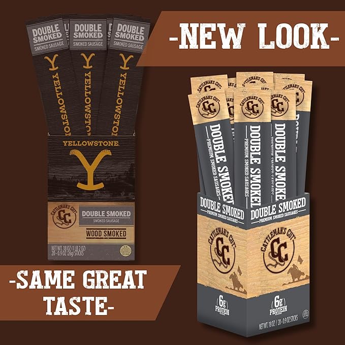 Cattleman's Cut Double Smoked Sausages Meat Sticks Premium Bulk Protein Snacks Keto Friendly Gluten Free Carnivore Travel Snack Individually Wrapped 0.9 Ounce Pack of 20