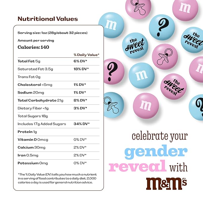 M&ampM'S World Gender Reveal Favors Milk Chocolate Candy .75oz 20 Pack Bag with Light Blue and Pink M&ampM'S for Baby Showers Gender Reveal Events and Party Giveaways