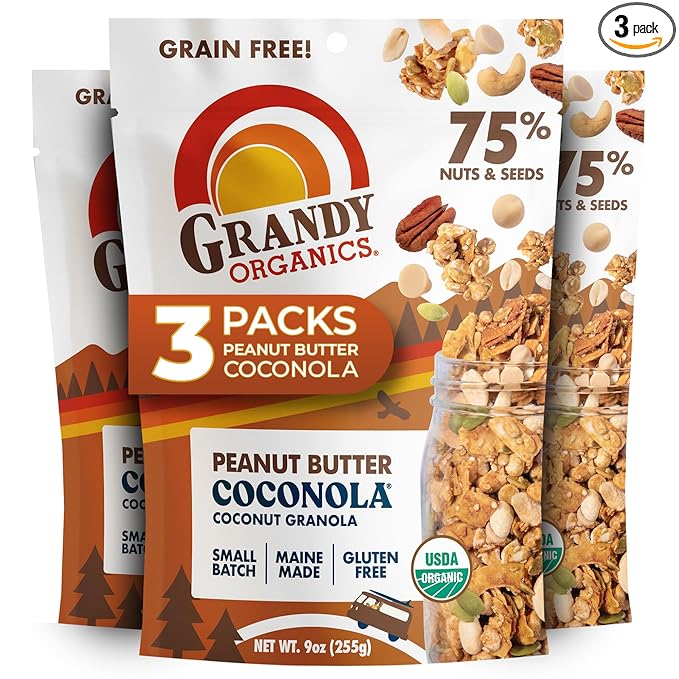 Grandy Organics Peanut Butter Coconola Granola Certified Organic Gluten Free Grain Free Peanut Butter Granola 9oz Each Pack of 3
