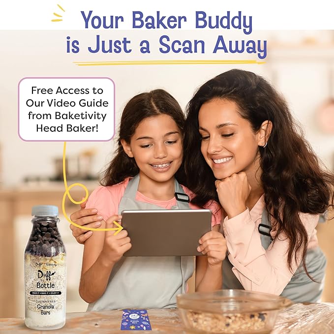 Baketivity 3 pack Chocolate Chip Cookie Mix + 3 pack Granola Bar Mix - 6 pack Duff in a Bottle Baking Kit for Kids and Adults Granola Mix and Cookie Mix for Baking with Premeasured Ingredients