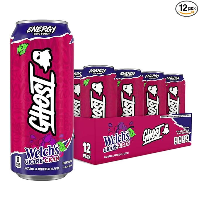 GHOST Energy Drink - 12-Pack Welch's Grape-Cran 16oz Cans - Energy &amp Focus &amp No Artificial Colors - 200mg of Natural Caffeine L-Carnitine &amp Taurine - Gluten-Free &amp Vegan