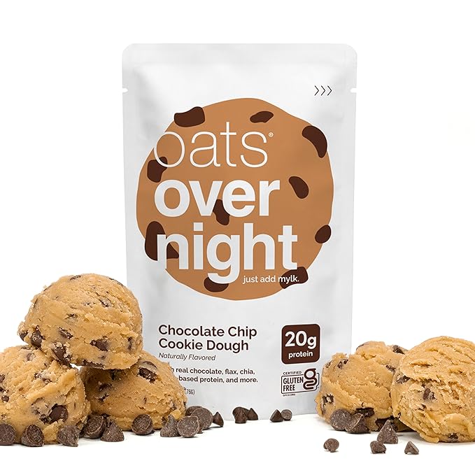 Oats Overnight - Chocolate Chip Cookie Dough - Vegan 20g Protein High Fiber Breakfast Shake - Gluten Free Non GMO Oatmeal (2.6 oz per meal) (24 Pack)