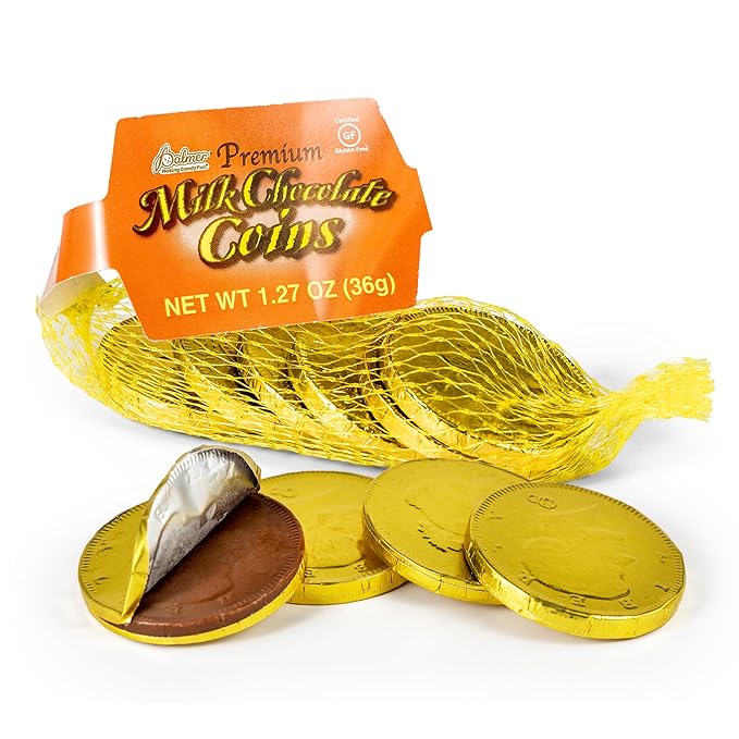 R.M. Palmer Milk Chocolate Gold Coin Half Dollars Bulk Bag Fun Sized Treats Candy and Snacks (1 Pound 12 Mesh Packs)