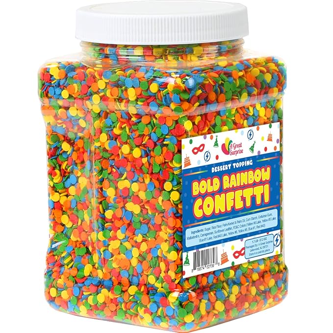 Rainbow Confetti Sprinkles - 1.7 LB Bulk - Birthday Confetti - Carnival Sprinkles - Primary Colored Sprinkles - Edible Confetti - Confetti Toppings