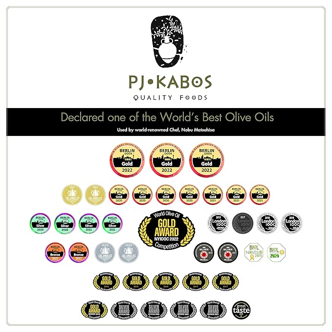 P.J. KABOS Fresh 2025/26 Harvest High Phenolic (400+mg/kg) Natural Greek Extra Virgin Olive Oil Kosher Greece Cold Extracted 16.9 oz Tin Koroneiki Family Reserve -Medium (6-Pack)