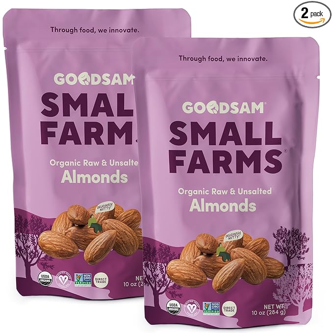 GoodSam Foods – Organic Raw &amp Unsalted Almonds 1.25lbs (2x10oz Bags) – Regeneratively Farmed California Almonds for Snacking Cooking and Baking