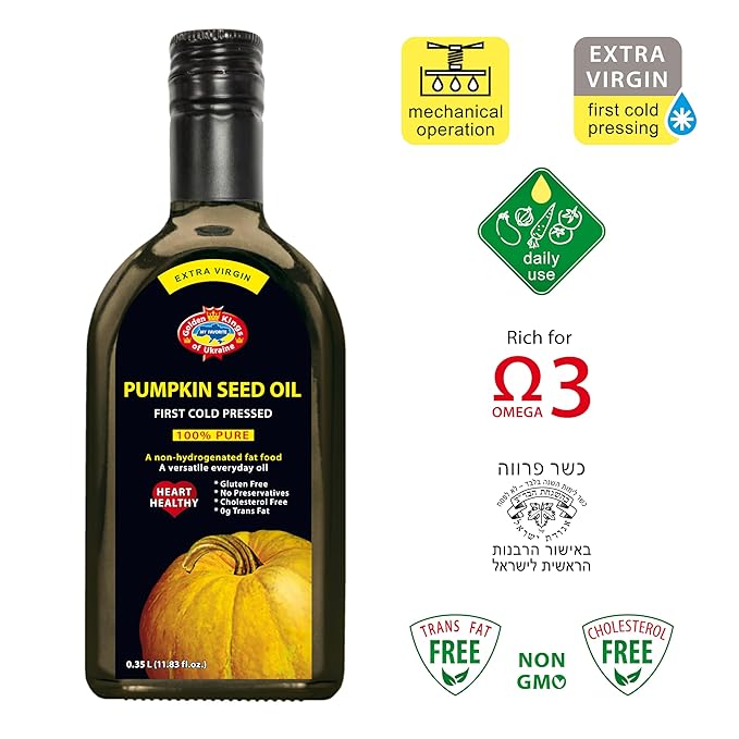 Pumpkin Seed Oil 11.83 OZ - Pure Extra Virgin Unrefined Cold Pressed Vegetable Oil for Cooking
