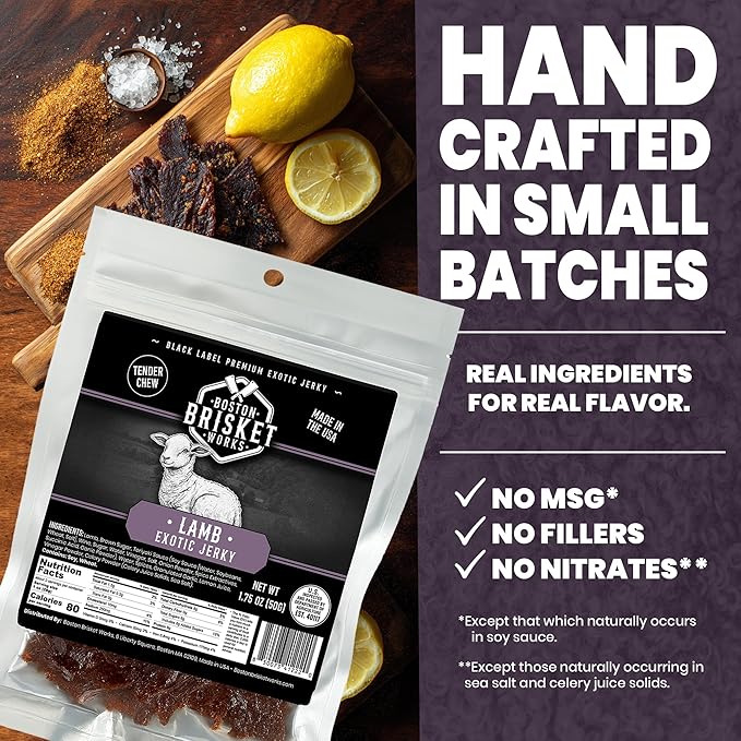 LAMB JERKY - Premium Artisan Meat - Gourmet Foodie Snack - Unique Meat Lover Gift for Men Dad - Savory High Protein Present