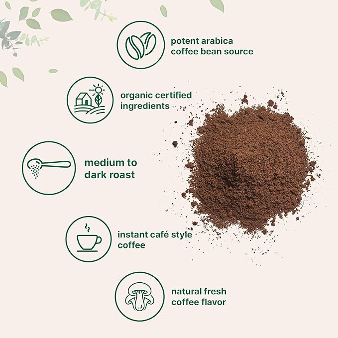 Organic Instant Coffee 1lb Powder | Premium Arabica Coffee Beans Source | Medium to Dark Roast | Natural Fresh Flavor | Smooth &amp Rich | Non-GMO Gluten Free