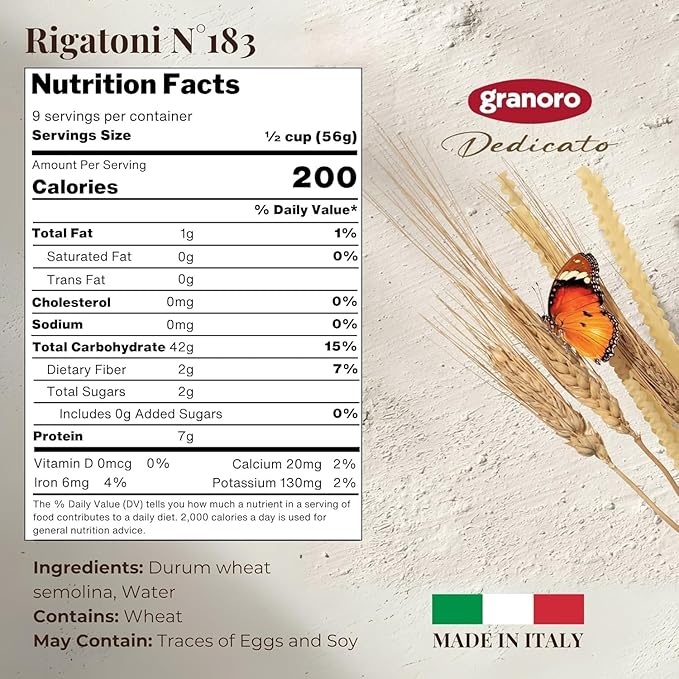Granoro Dedicato Rigatoni #183 -Authentic Italian Pasta Made from 100% Puglia Durum Wheat Semolina Bronze Die Non-GMO Vegan 1 lb Bags (Pack of 3)