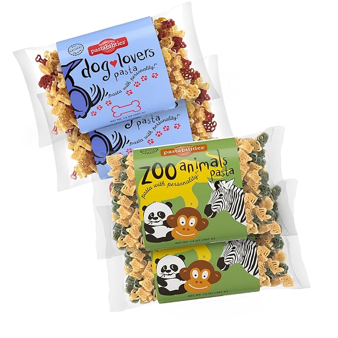 4 Pack: 2 Dog Lovers Pasta &amp 2 Zoo Animal Pasta