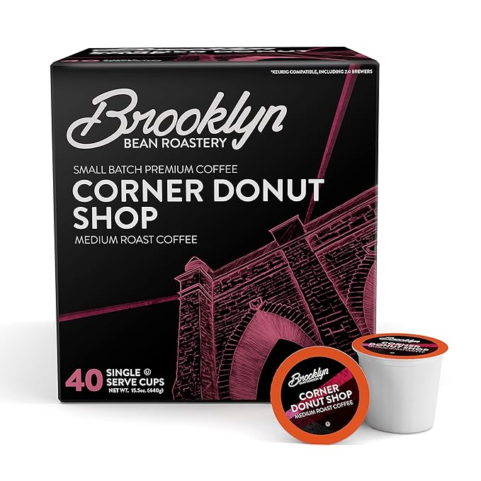 Brooklyn Beans Corner Donut Shop Gourmet Coffee Pods - Compatible with Keurig K Cup Brewers Including 2.0 Machines 40 Count Classic Donut Shop