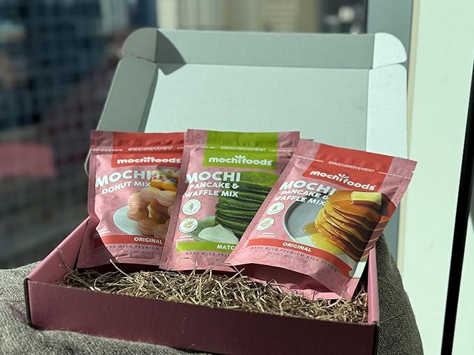 Mochi Foods Holiday Gift Set Premium Rice Flour Baking Mix Collection with Mochi Donut Mix Original Mochi Pancake Mix Matcha Mochi Pancake Mix 8 oz Packages